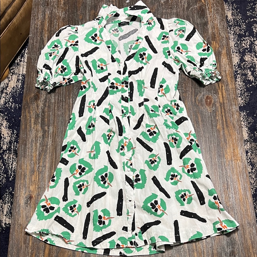 Vibrant Green and Black Floral Dress
